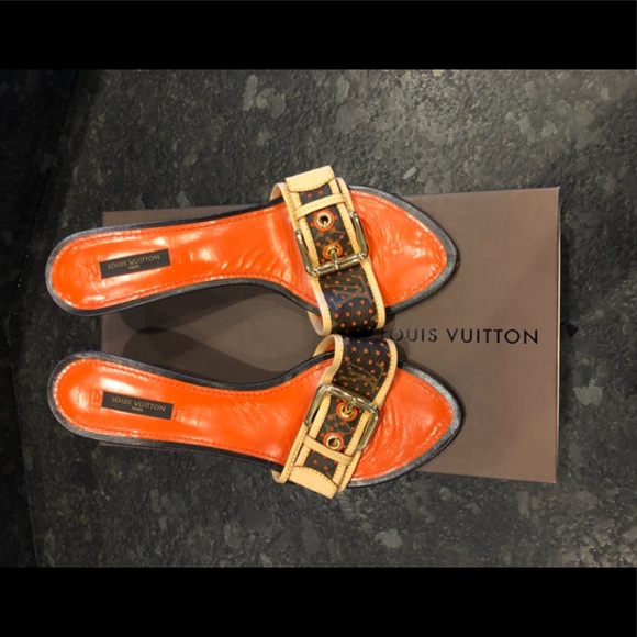 LOUIS VUITTON Monogrammed/ Orange Perforated Mule - Picture 3 of 8